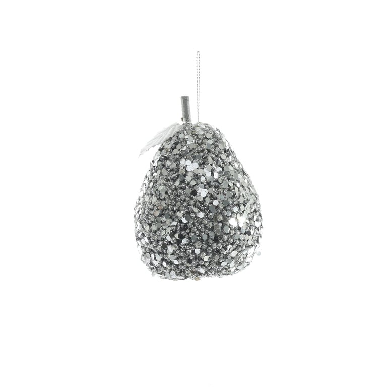 Silver Glitter Hanging Pear Decorations - Christmas Ornaments and Party Supplies