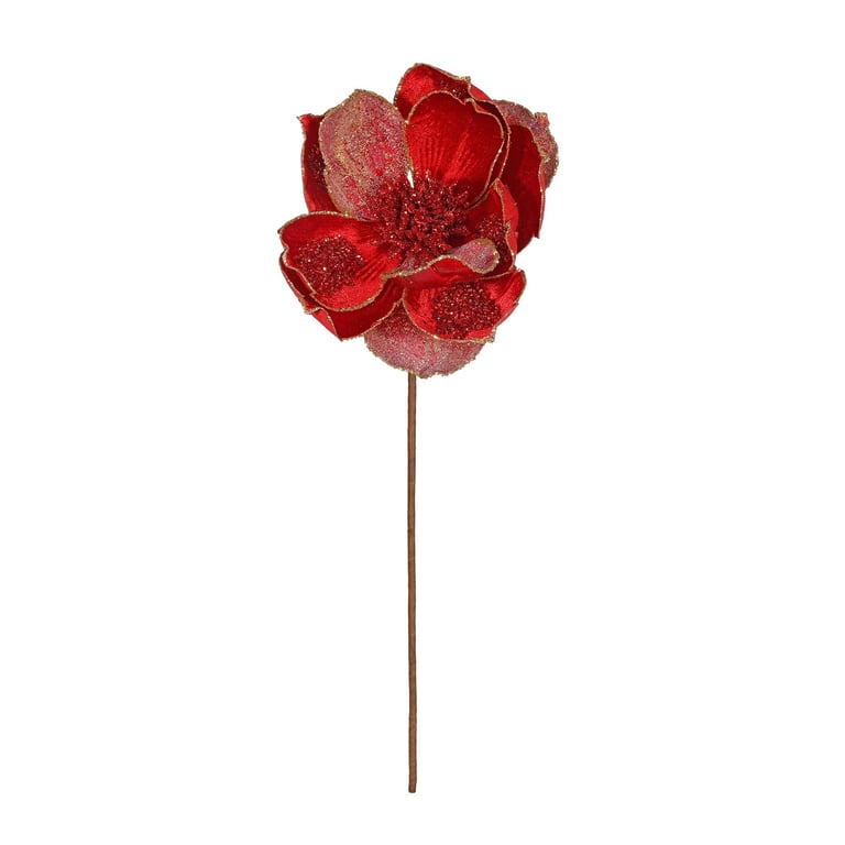 Red Single Magnolia Blossom on 45cm Floral Stem Decoration