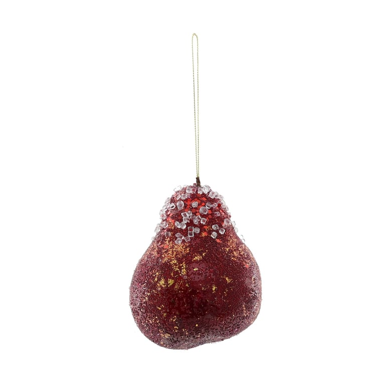 Burgundy 12cm Beaded Pear Hanging Decoration for Home and Kitchen Decor