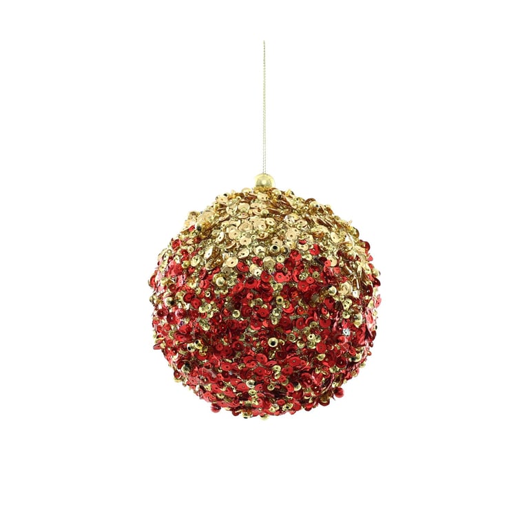 Red & Gold Sequin Encrusted Hanging Decoration - Elegant Home Decor Accent