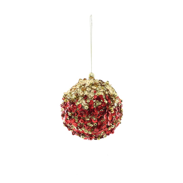 Sequin Encrusted Hanging Decoration - Sparkling Red & Gold Accent Home Decor