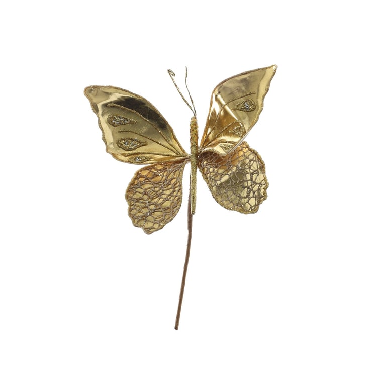 Gold Metallic Butterfly Decor Pick - 25x20cm Wall Art Garden Ornament