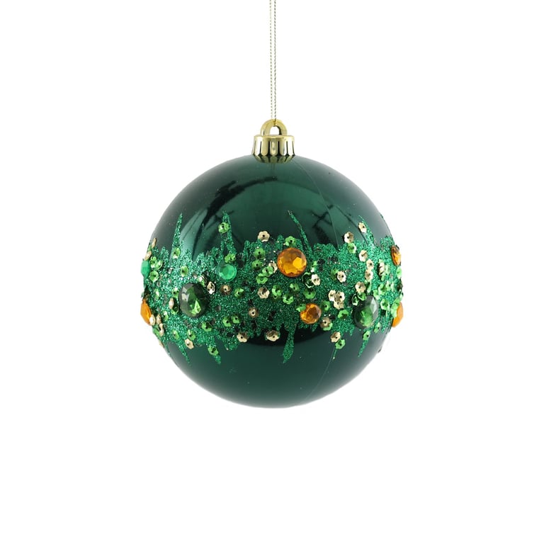 Electroplated Green Gold Bauble with Glitter & Gems Decoration