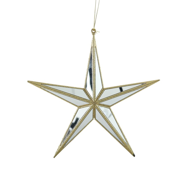 Gold Mirror Star Hanging Decoration - 27cm Wall Art Home Decor