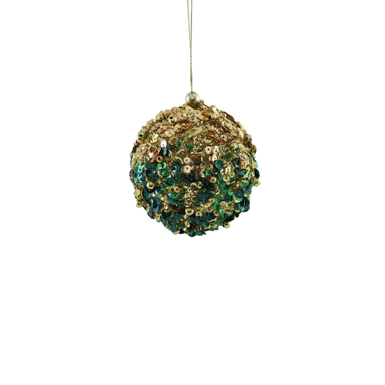 Gold and Green Bead Encrusted Bauble - Elegant Home Decoration