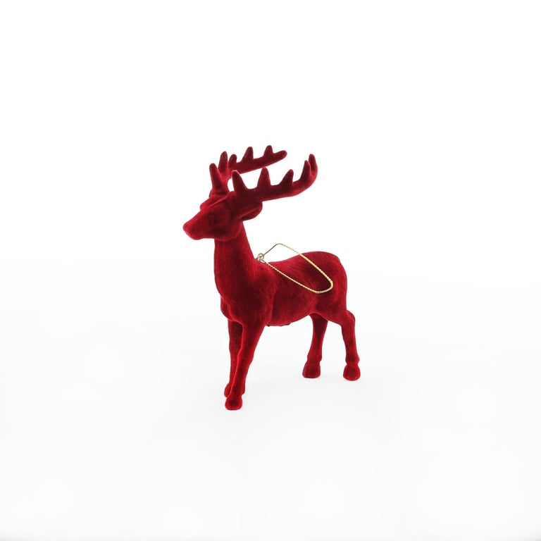 Burgundy Flocked Reindeer Hanging Decoration - Christmas Home Decor