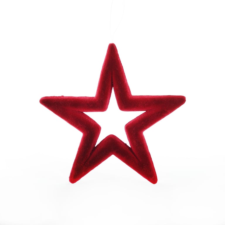 Burgundy Flocked Star Hanging Decoration - Christmas Home Decor Ornament (22cm)