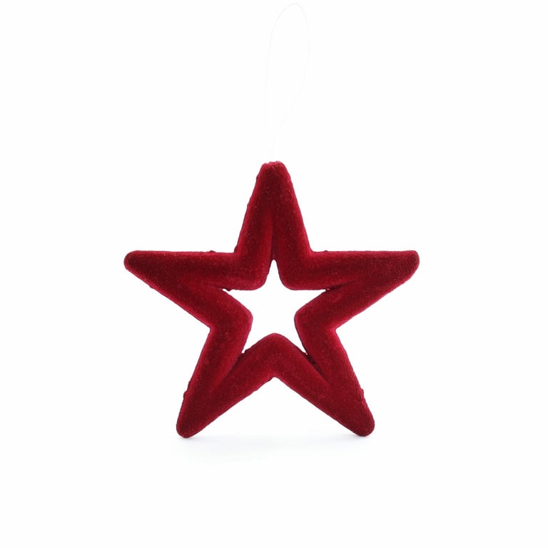 Burgundy Flocked Star Hanging Decoration - Festive Home Decor for Christmas and Holidays