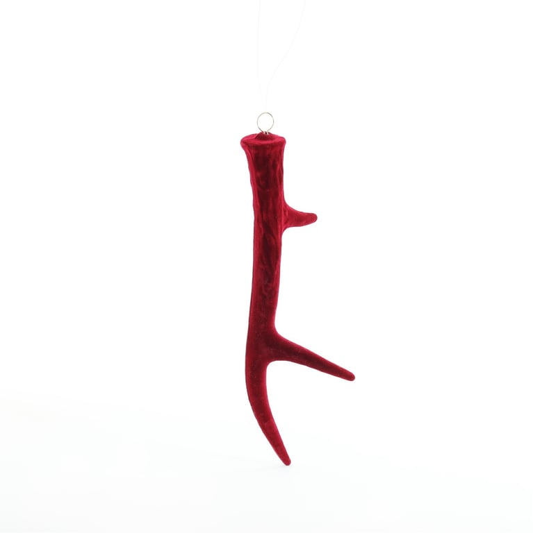 Flocked Antler Hanging Decoration - Burgundy Wall Art for Rustic Home Decor