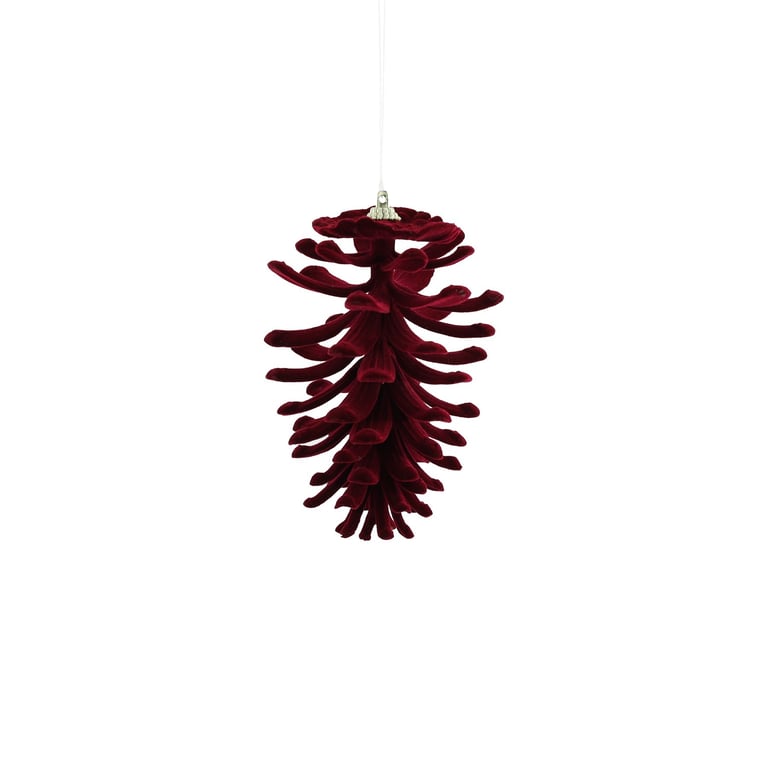 Burgundy Flocked Pine Cone Hanging Decoration - Perfect Seasonal Accent for Home & Garden