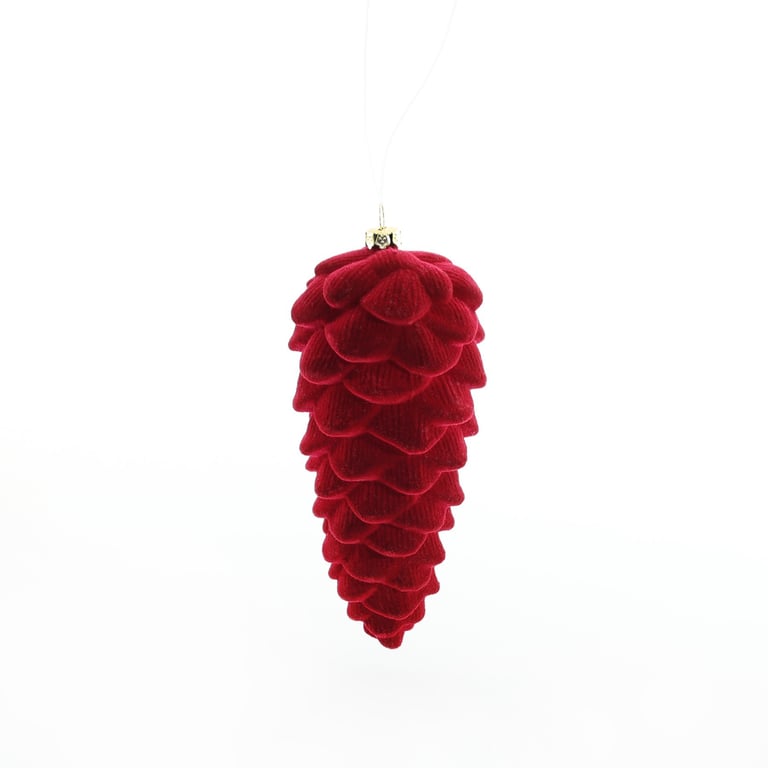 Burgundy Flocked Pinecone Hanging Decoration (13cm) - Elegant Home and Garden Ornament