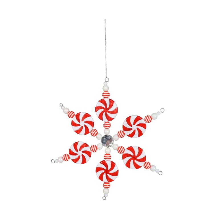 20cm Red and White Snowflake Hanging Decoration - Winter Holiday Home Decor Accessory