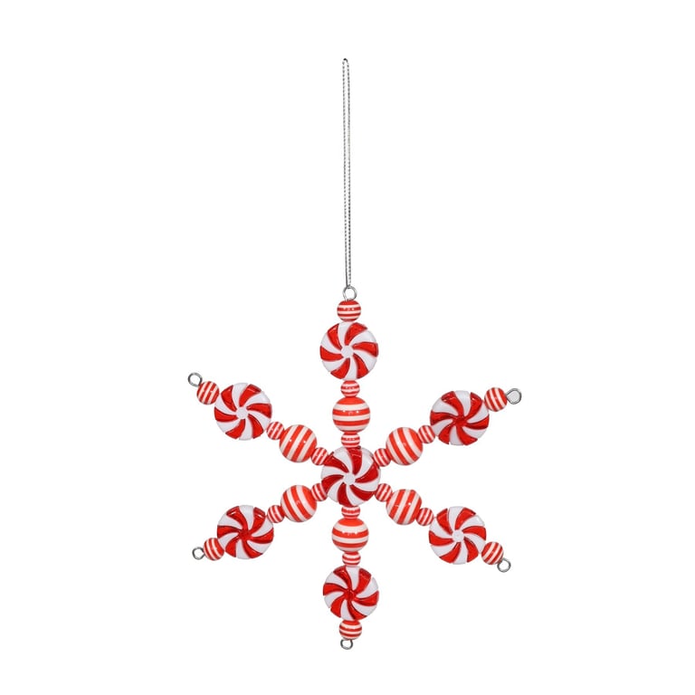 Red and White Snowflake Hanging Decoration - 25cm Winter Christmas Home Decor Ornament