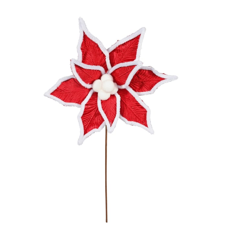 Red and White 53cm Poinsettia Pick - Holiday Home Decoration Accent