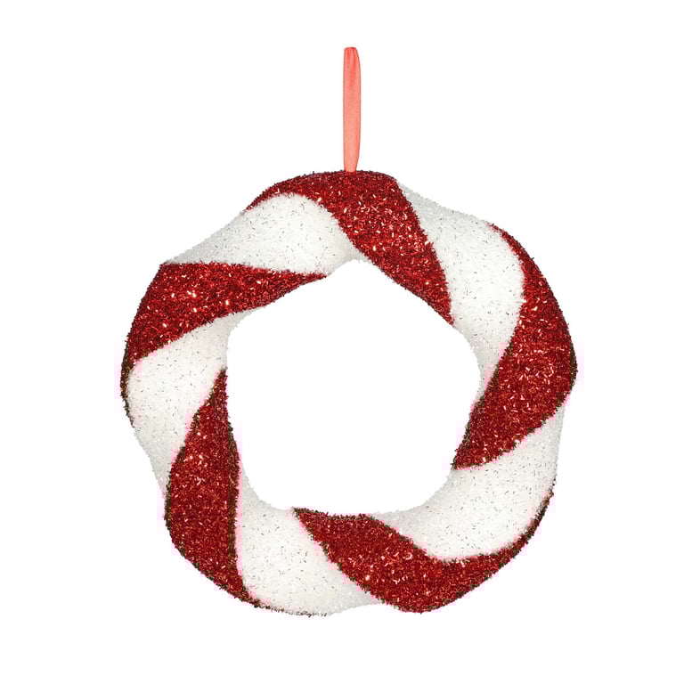 Red and White Glitter Candyland Hanging Decoration, 38cm Long Festive Party Ornament