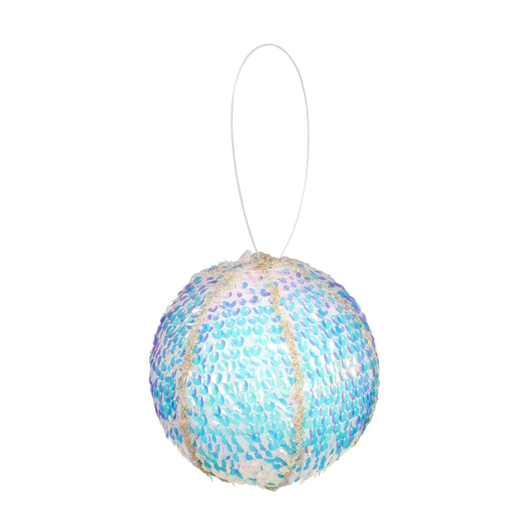 Iridescent Blue Sequin Covered Home Decor Bauble, 12cm Christmas Ornament Decoration
