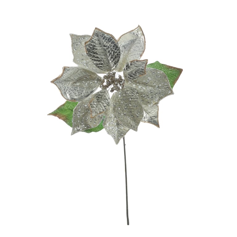 Faux Leather Poinsettia Headpiece - Champagne Colored Holiday Accessory with Clear Beads Decoration