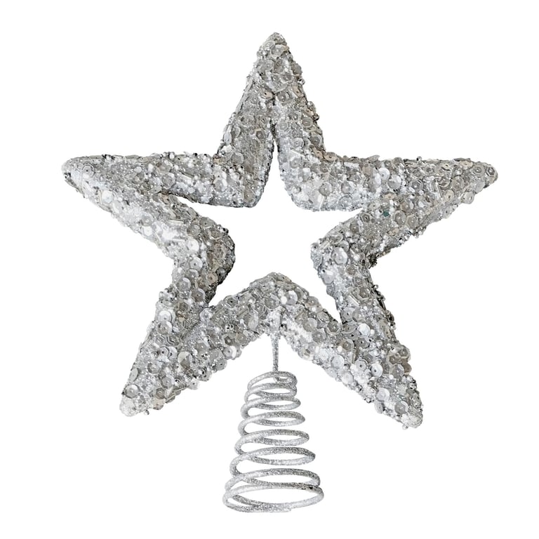Silver Glitter Star Tree Topper - Dazzling Metal Holiday Decoration