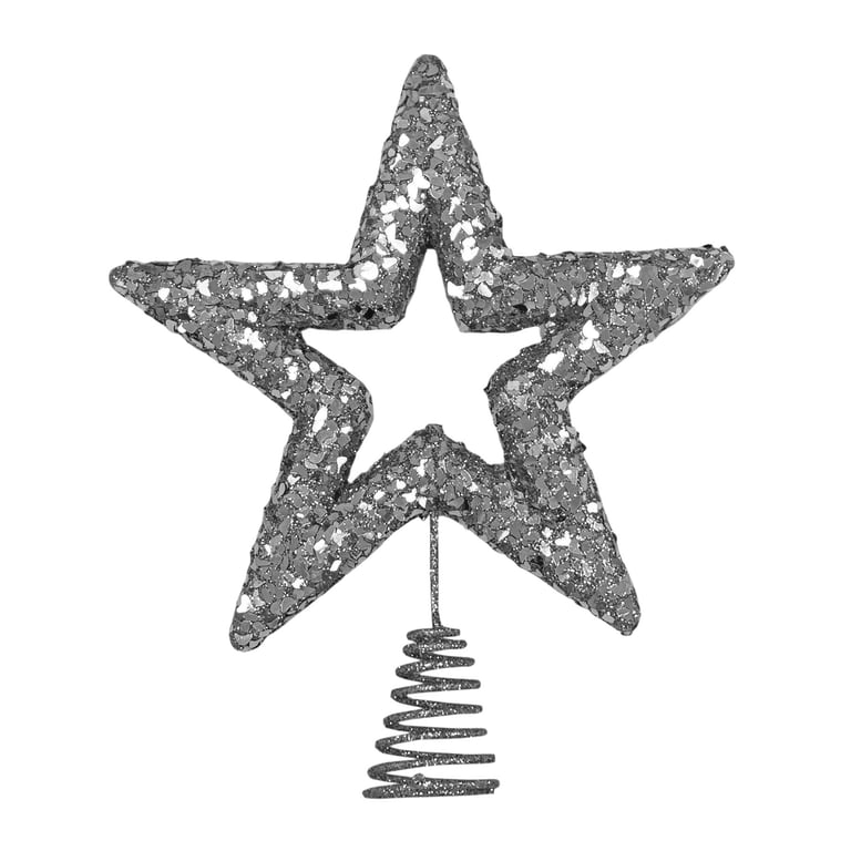 Silver Glitter Star Tree Topper - Dazzling Metal Holiday Decoration
