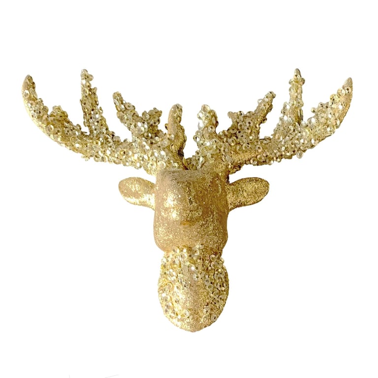 Gold Reindeer Head Hanging Decoration - 16cm Large Christmas Home Decor Ornament