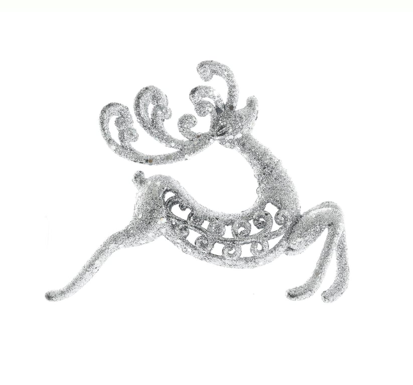 Silver Glitter Dancing Reindeer Hanging Decoration, 17cm Holiday Ornament for Home or Office