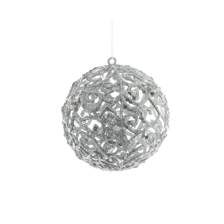 Silver Filigree Glitter Ball Hanging Decoration for Home Decor