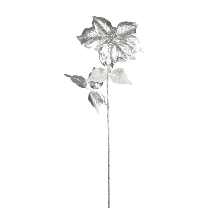 Metallic Silver Poinsettia Stem - Dazzling Home Decor for Holiday Centerpieces