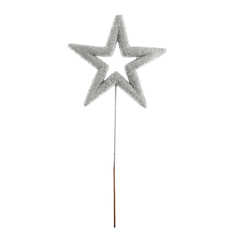 Silver Glitter Star on Stem - Festive Home Decoration Hanging Ornament