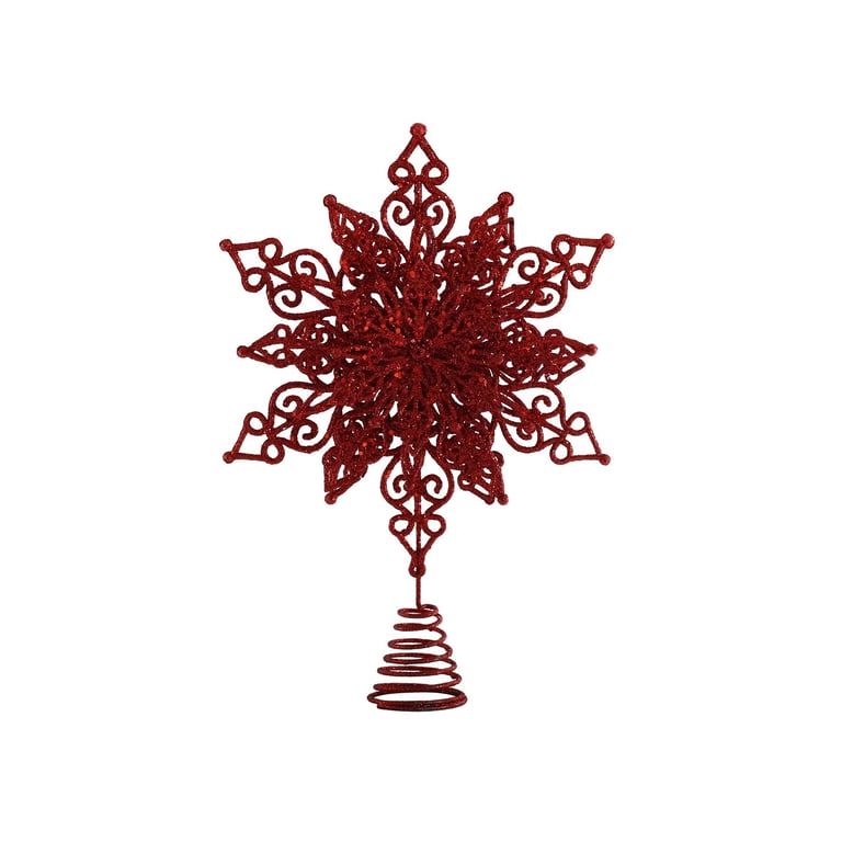 Red Glitter Snowflake Christmas Tree Topper - Festive Holiday Home Decor (32cm)