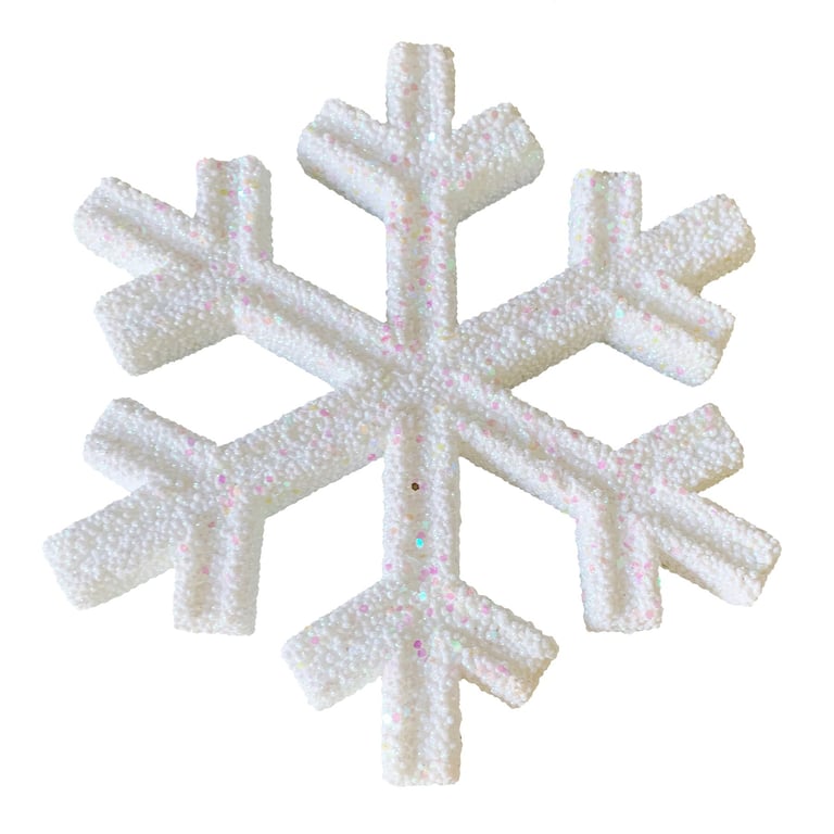 White Glitter Snowflake Hanging Decoration - 25cm Sparkly Winter Home Decor Ornament
