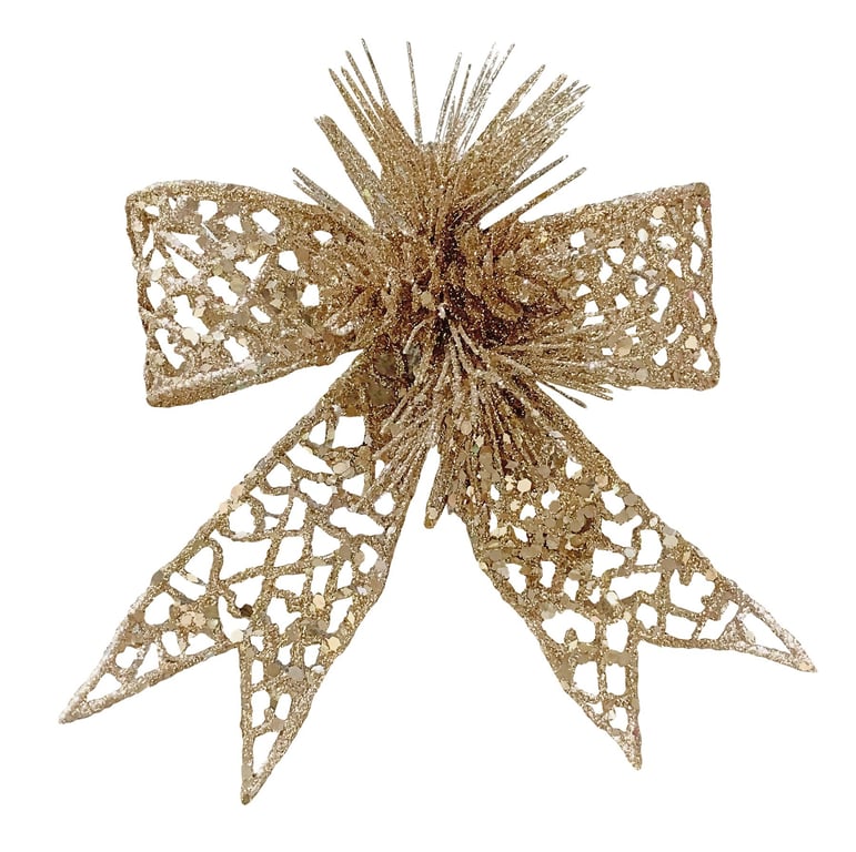 Gold Glitter Foliage Bow Decoration - 15cm Home Decor Party Accessory