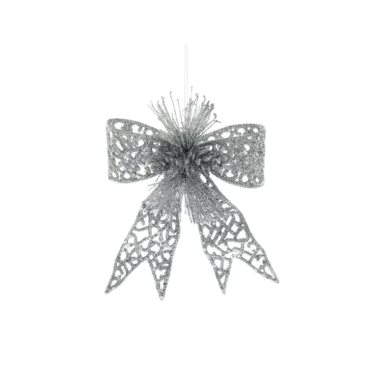 Silver Glitter Bow Hanging Decoration - Perfect Home & Party Decor Accent