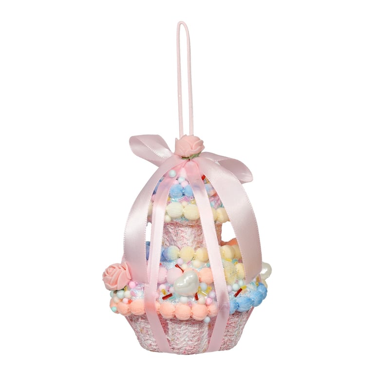 Pink Cupcake Stack with Ribbon Decoration - 12cm Birthday Gift