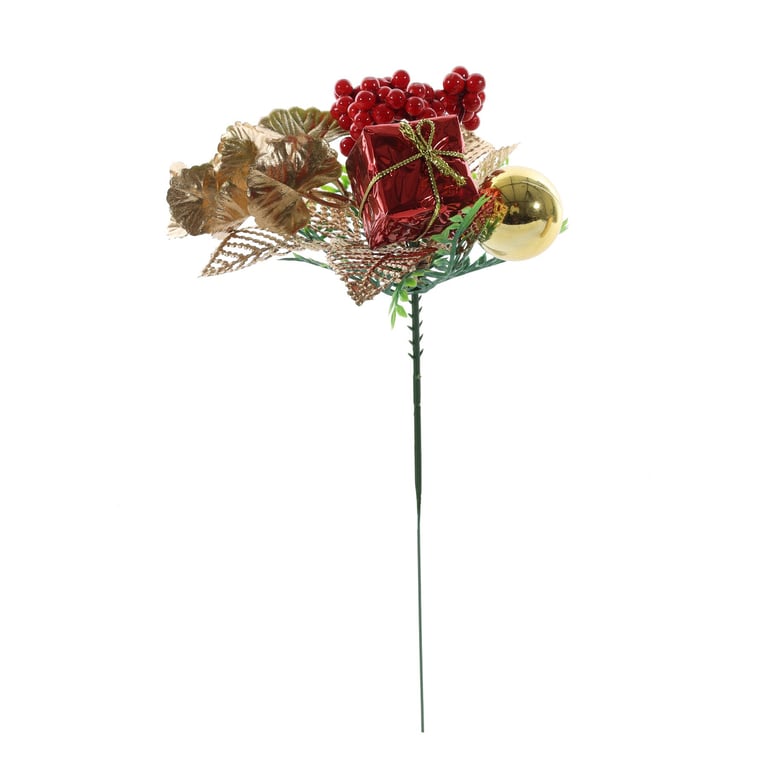 Red Present and Berry Pick 20cm Holiday Decoration
