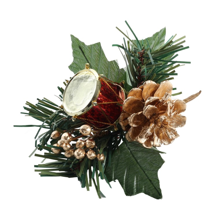 Christmas Pick with Red Drum - 14cm Holiday Decoration Home Decor Ornament