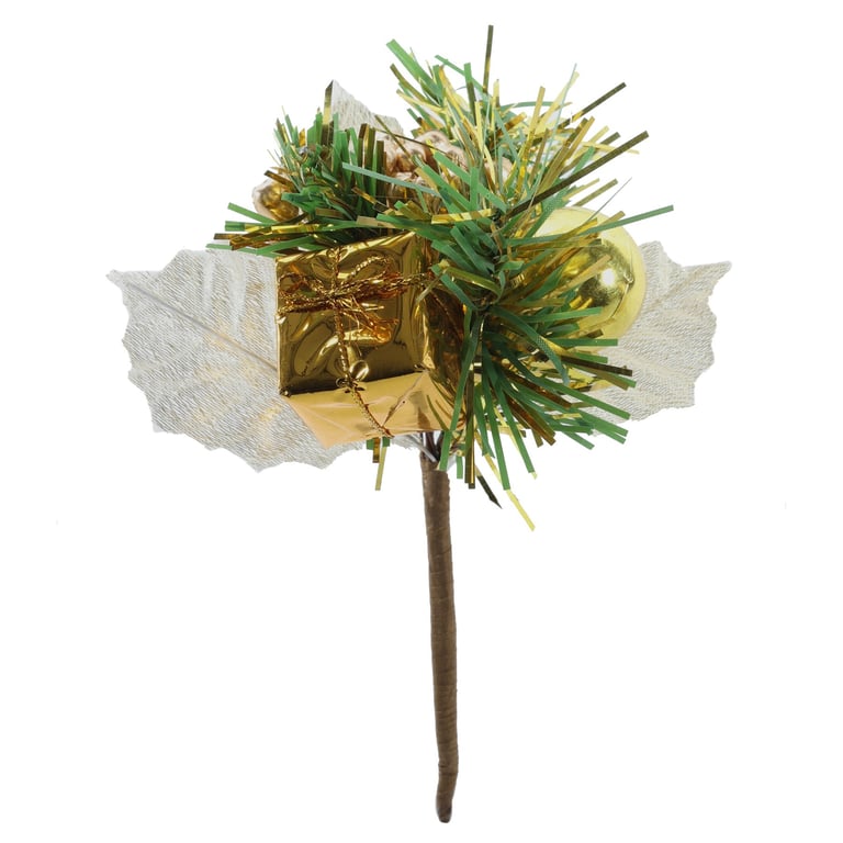 Gold Bauble and Gift Pick - 14cm Home Decor Ornament for Christmas Holiday Decoration