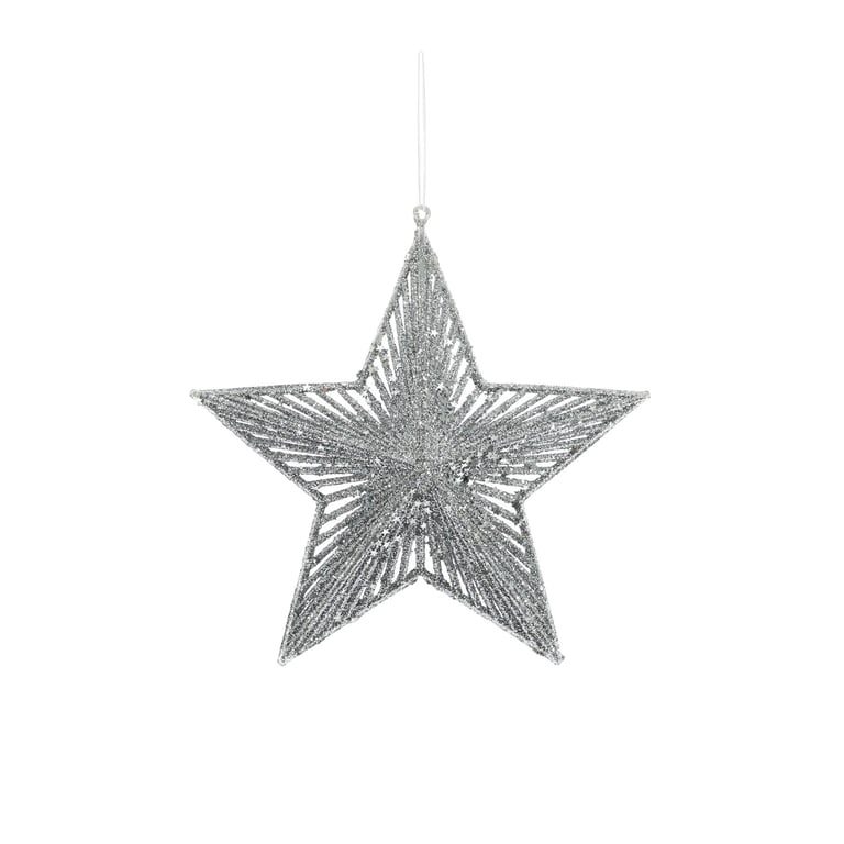 Silver Glitter Star Hanging Decoration - Sparkling Home Ornament 20cm