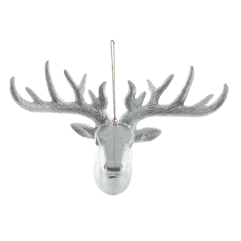 Silver Metallic Reindeer Head Hanging Decoration for Home and Holiday Decor (30cm)