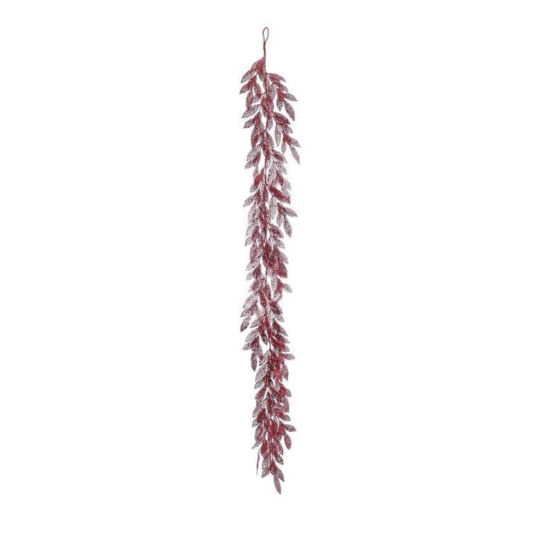 Red Glitter Leaf Garland - Elegant Home Decor for Christmas & Party Events (183cm)
