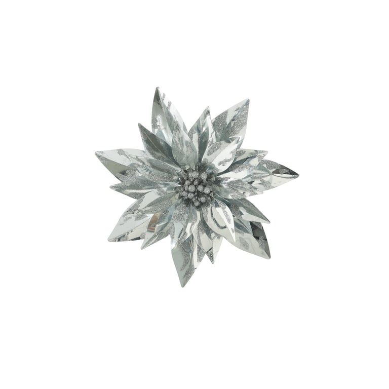 Silver Metallic Clip Poinsettia - 23cm Home Decor Christmas Decoration
