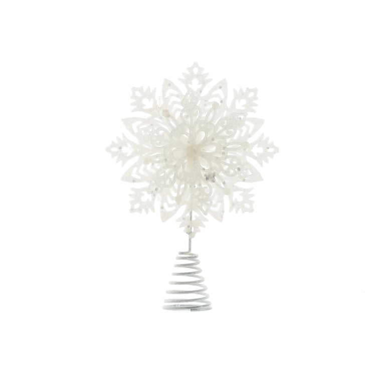 23cm Glitter Snowflake White Christmas Tree Topper - Festive Home Decor