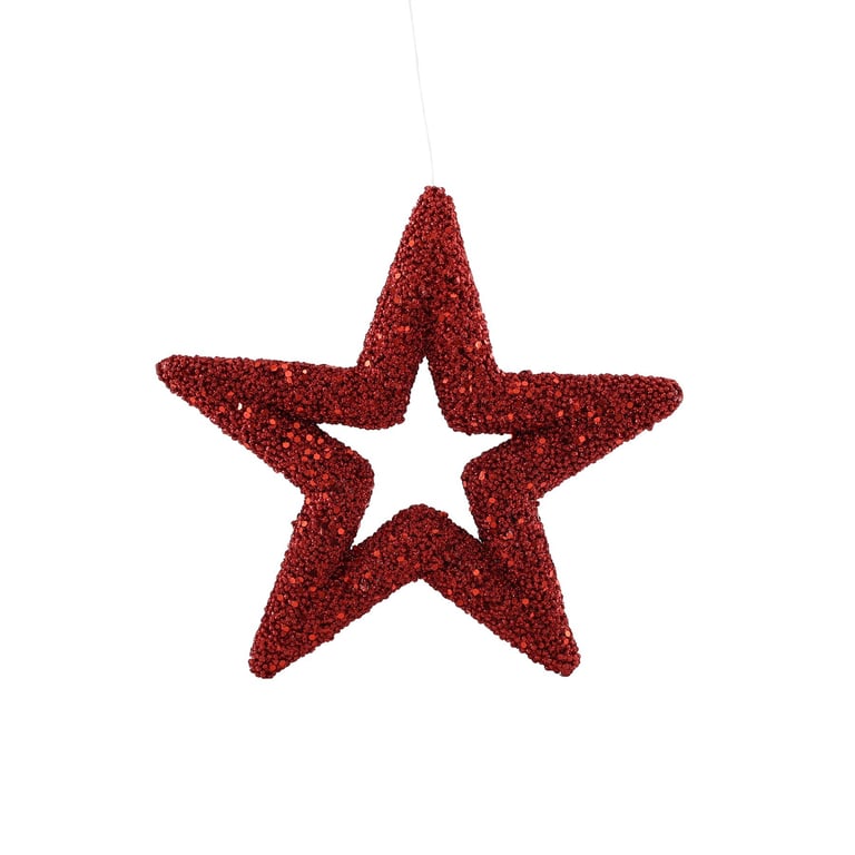 Red Glitter Open Star Hanging Decoration for Home Decor and Party Supplies