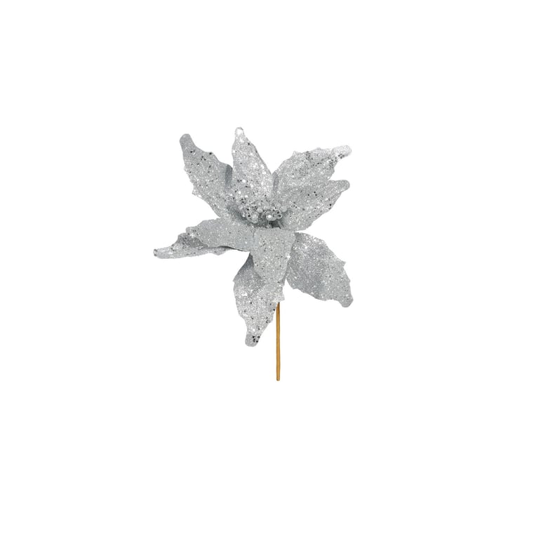 Silver Glitter Poinsettia Pick - Elegant Christmas Decoration for Home Decor