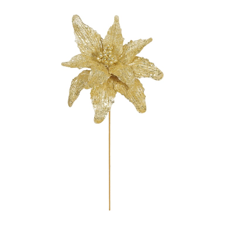 Gold Glitter Poinsettia Stem - Festive Holiday Home Decor for Christmas