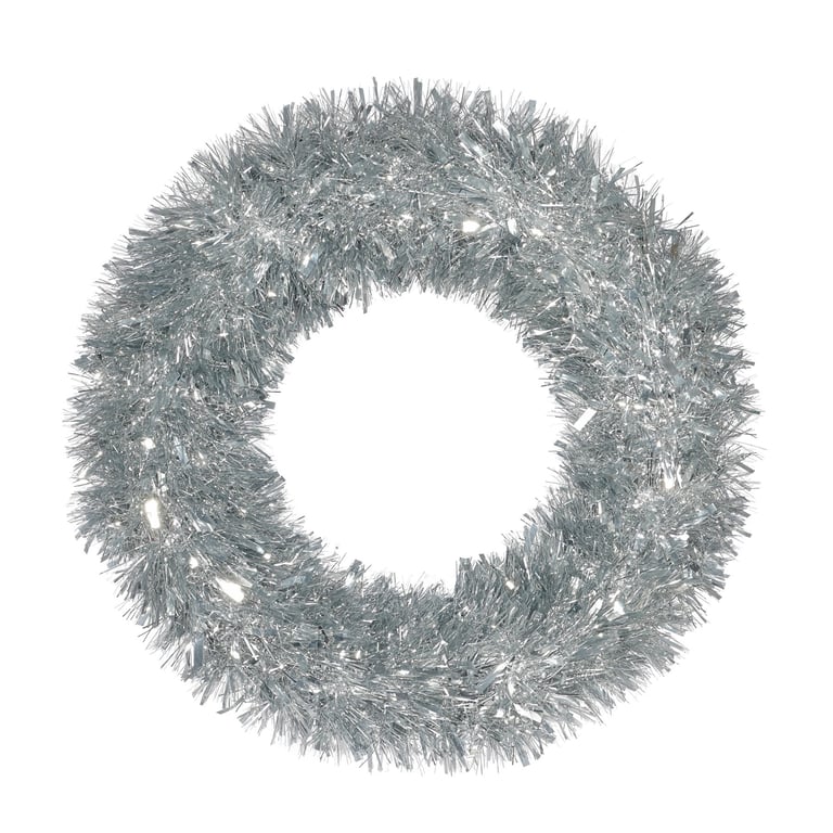Silver Tinsel Wreath - 57cm Festive Home Decor Decoration for Christmas and Holidays