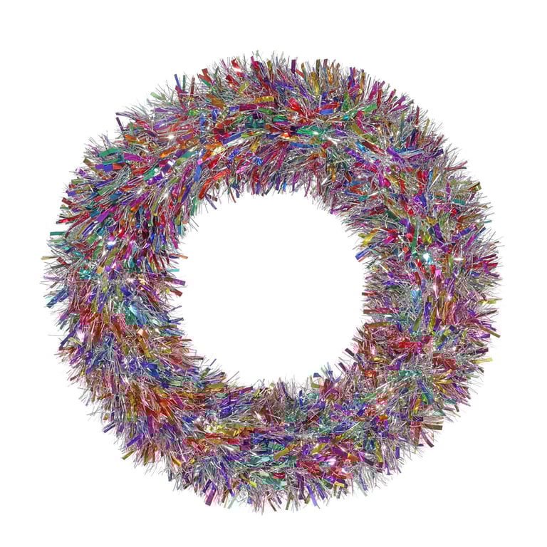 Multi Coloured 57cm Tinsel Wreath - Festive Home Decor Holiday Decoration