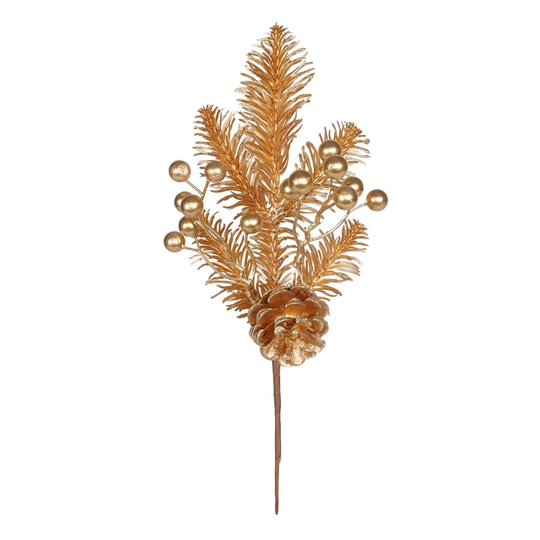 Gold Spruce Pick with Pinecones - 30cm Decorative Tree Ornament and Garden Tool