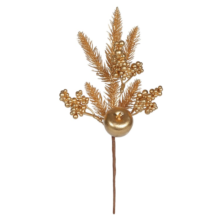 Gold Spruce Pick with Berries and Apples - 30cm Christmas Decoration Pick