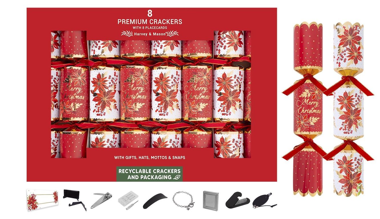 Premium Red Poinsettia Crackers 8 Pack - Holiday Home Decor Centerpieces