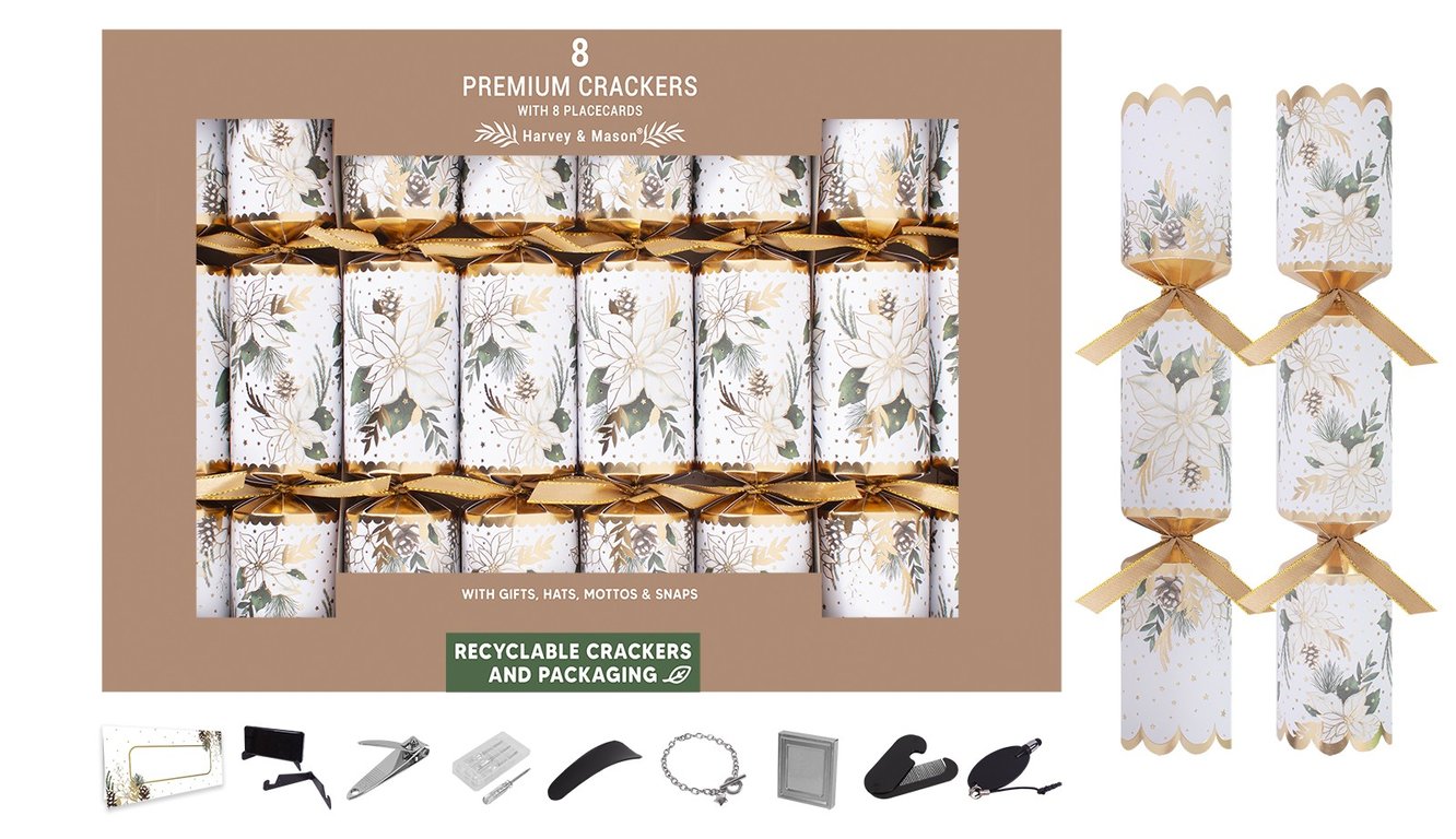 Premium Winter Floral Crackers (Pack of 8, 12.5 Inch) - Perfect Home Decor for Holiday Parties and Gatherings